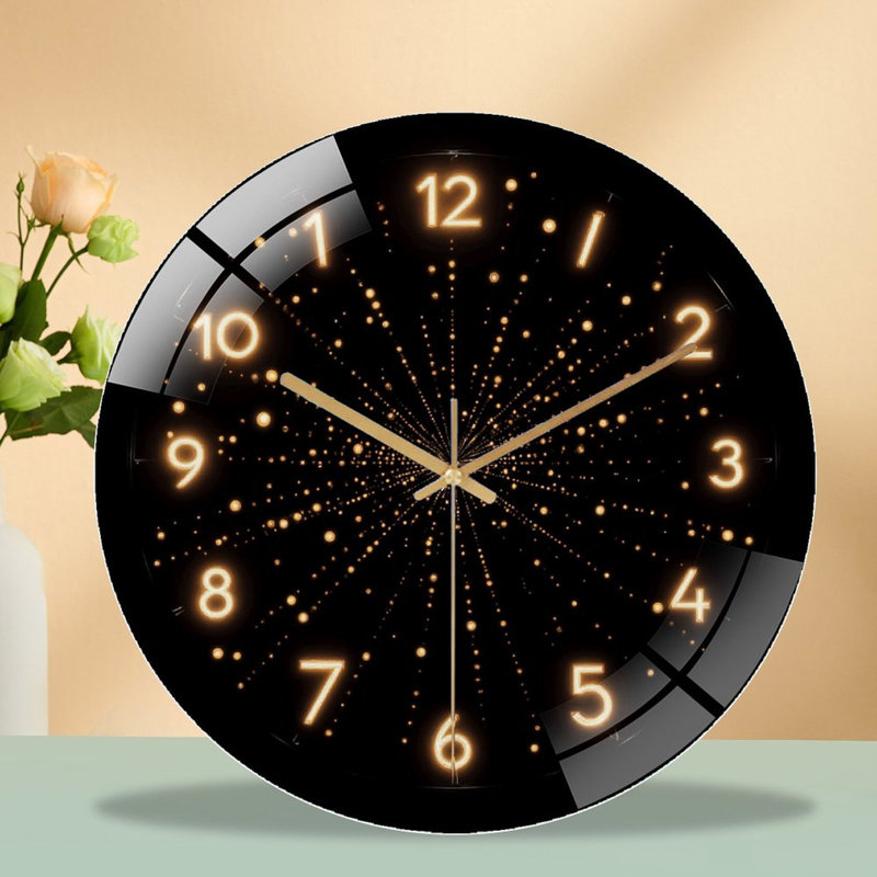 LED Light Up Clock with Starry Night Design Art - 12'' Modern Glass Wall Clock