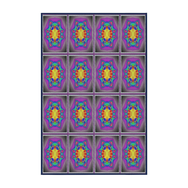 Tapis violet/jaune à motif, Rectangle 4 pi x 6 pi
