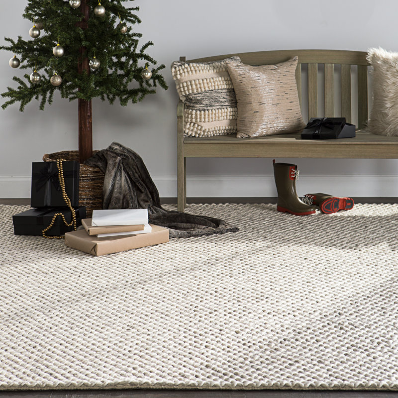 Sabha Wool Area Rug in Ivory/Gray, Rectangle 9' x 12'