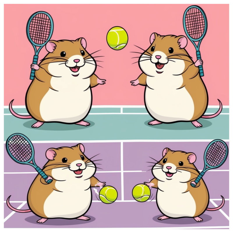 Hamsters jouant aux couvertures de tennis, L 50 po x H 60 po