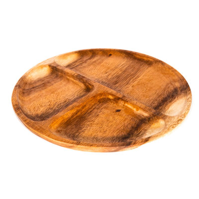 Ensemble de 3 assiettes rondes en bois d'acacia à 3 compartiments: