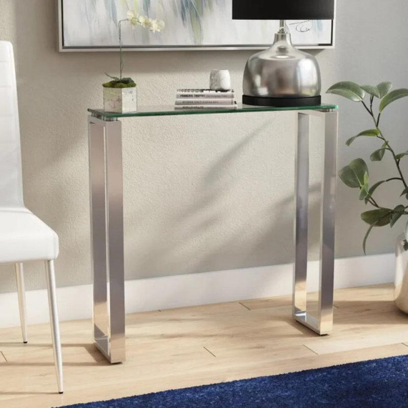 Console en verre Berlind, Doré, H 30 po x l 47 po x P 18 po