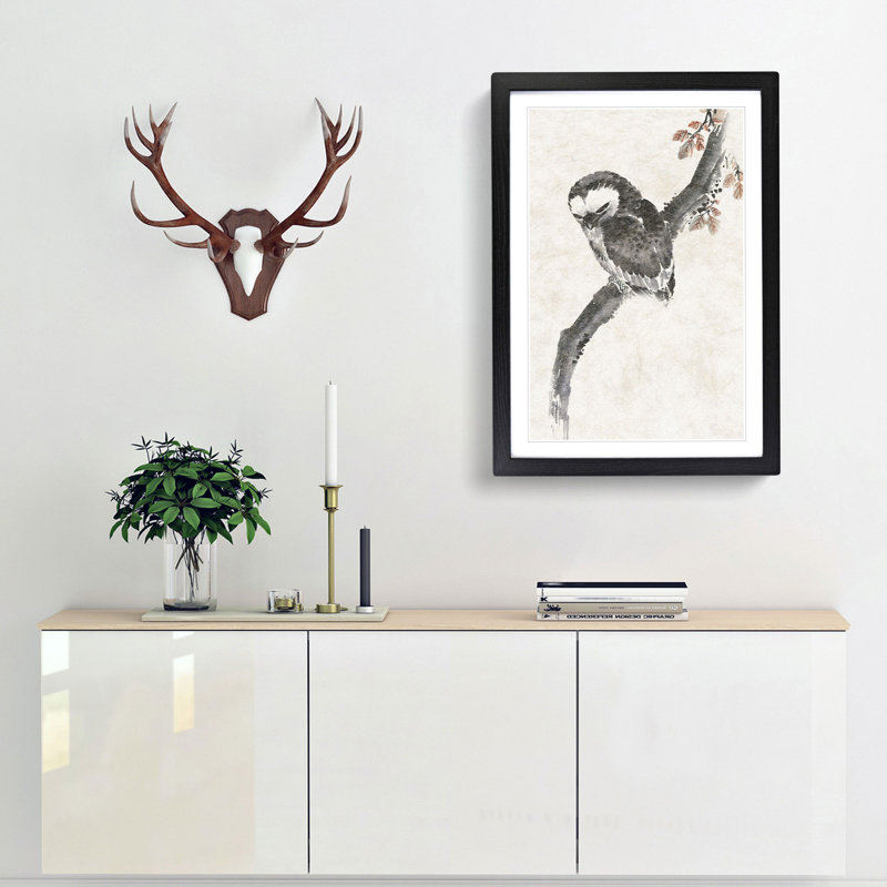 Owl in the Tree by Katsushika Hokusai - Picture Frame Painting Print, Black Framed, 36cm H x 27cm W x 2cm D