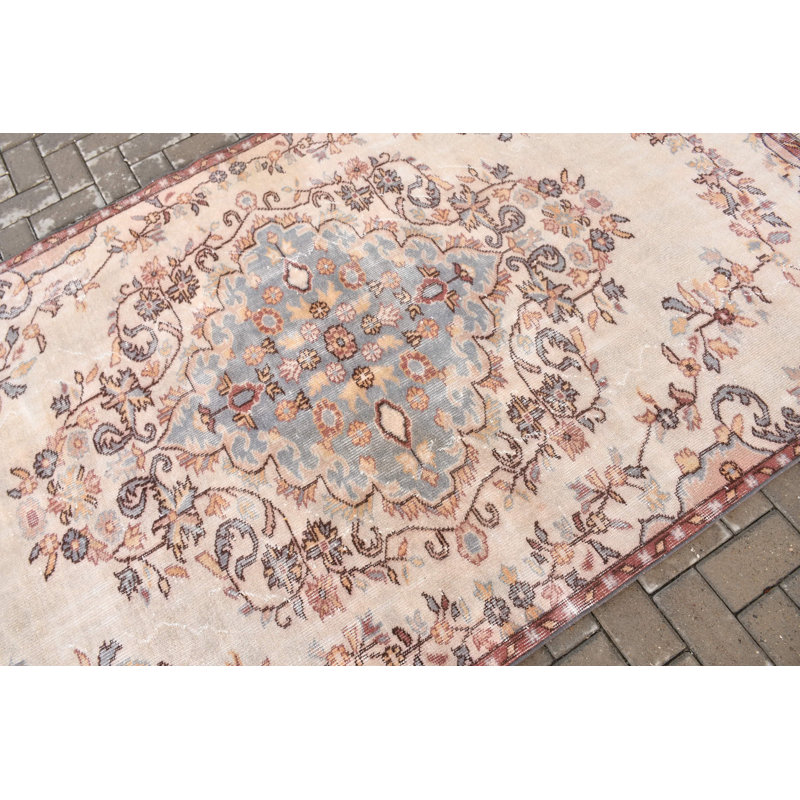 Grand tapis turc vintage beige pour l'extérieur et le salon avec un design antique