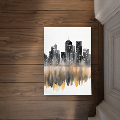 Yellow Watercolor Cityscape Door Mat - Indoor Outdoor Decor