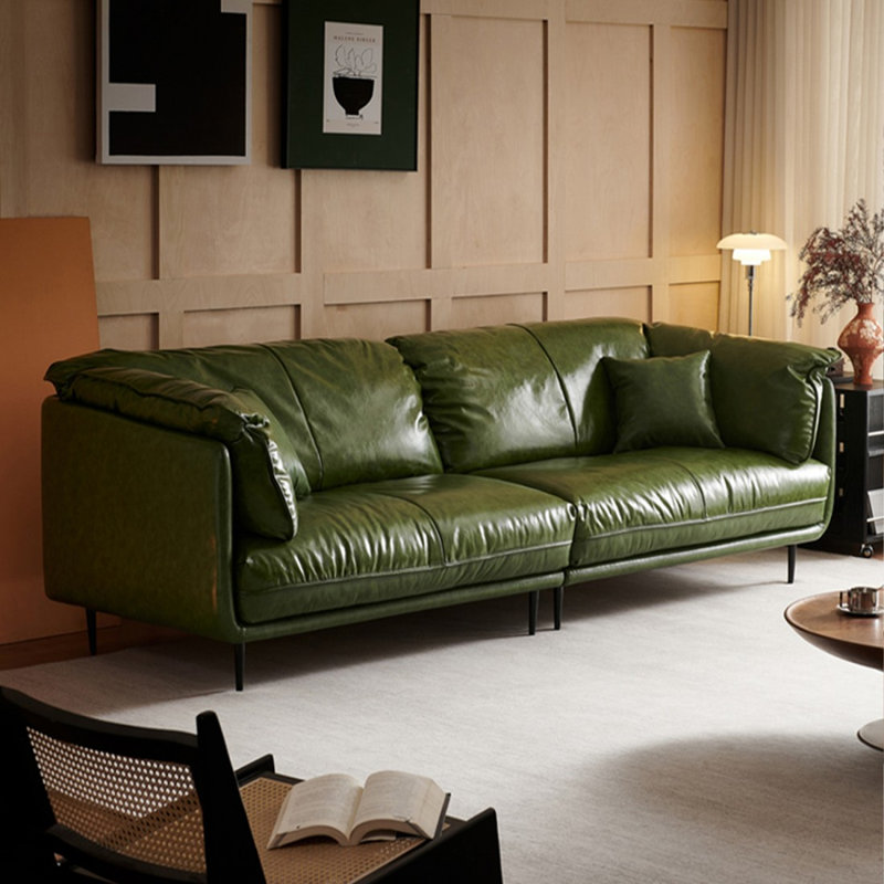 Causeuse-coussin modulaire en cuir véritable vert, H 32,68 po x l 86,61 po x P 38,58 po