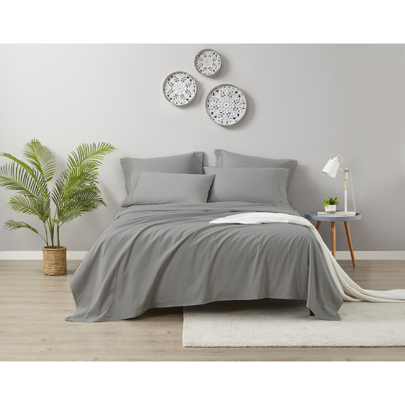 Ensemble de draps 100% satin de coton 600 fils 600 fils, Très grand, Taupe clair