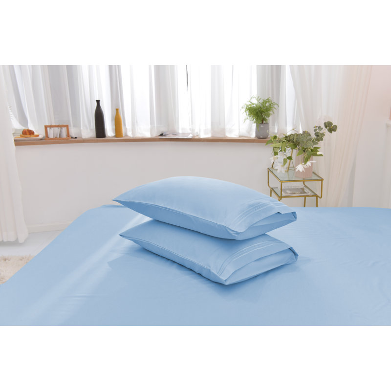 Ensemble de literie en rayonne de bambou, Bleu clair, Ensemble de draps pour très grand lit californien