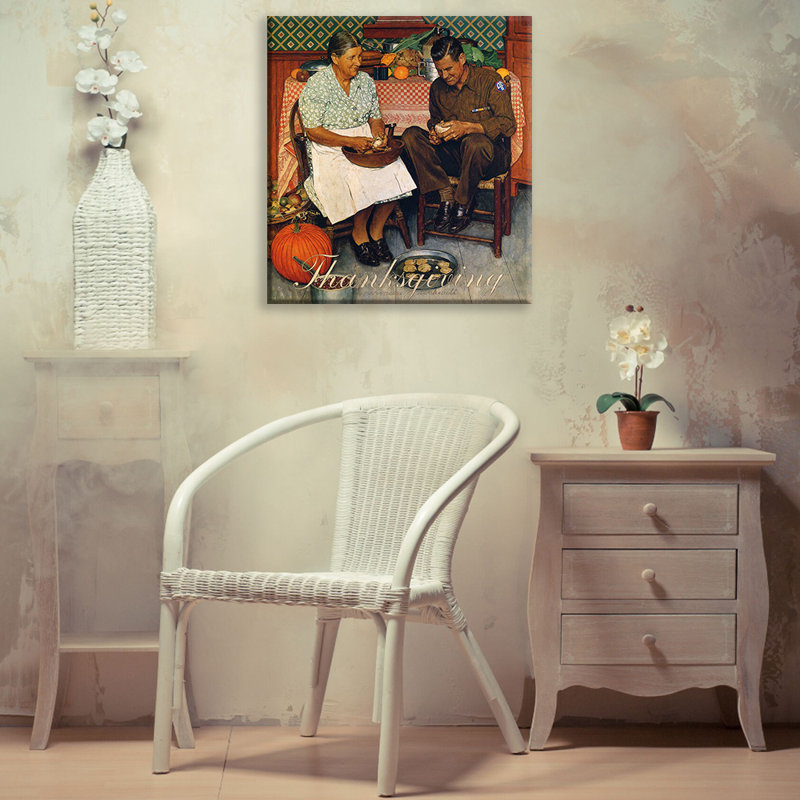 Home for Thanksgiving par Norman Rockwell, toile tendue avec châssis, H 24 po x l 17 po