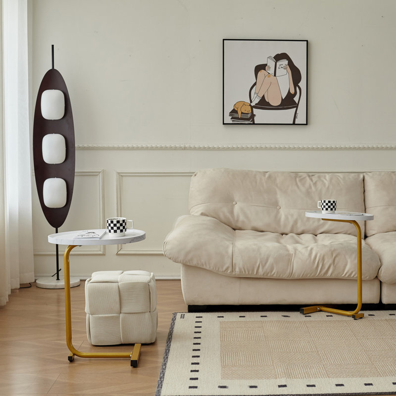 Modern Minimalist C-shaped Side Table, Gold/White
