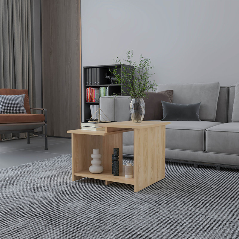 Table basse avec rangement ouvert, Bois naturel