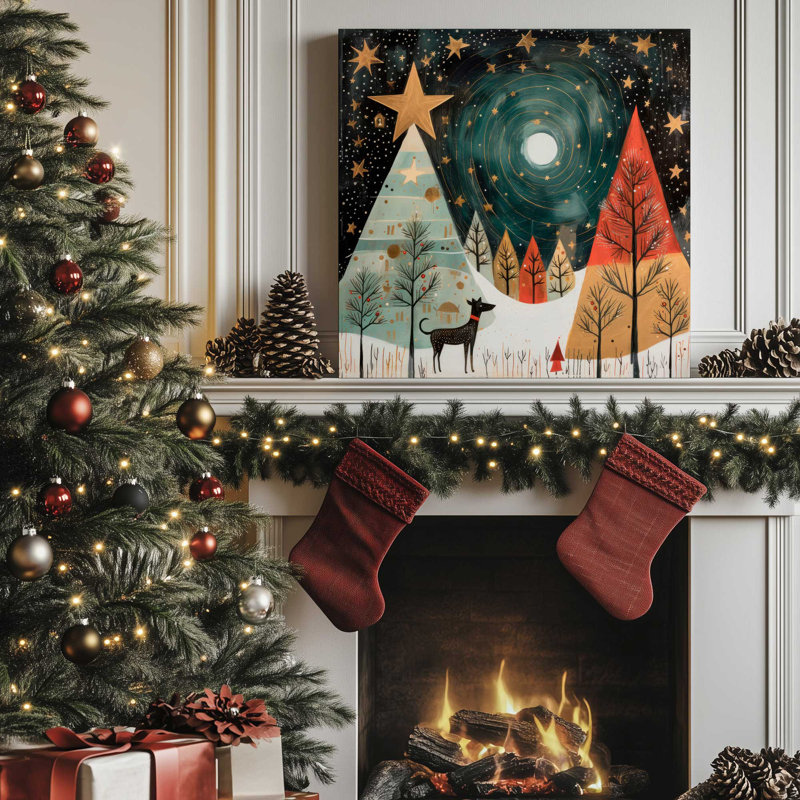 Starry Night Christmas Trees II, reproduction sur toile dans un cadre, Toile tendue, H 32 po x l 32 po x P 1,25 po