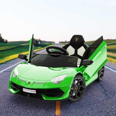 Voiture 12 V Lamborghini homologuée 12 V pour enfants, voiture de sport à batterie avec télécommande, 2 vitesses, son, phares à DEL et portes hydrauliques