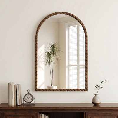 Montra Brown 24"W x 36"H Arched Wood Wall Mirror with Braided Rubber Frame