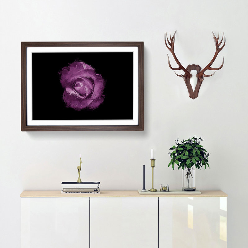 Purple Rose in the Shadows in Abstract - Picture Frame Graphic Art Print, 40cm H x 60cm W x 2cm D, Walnut