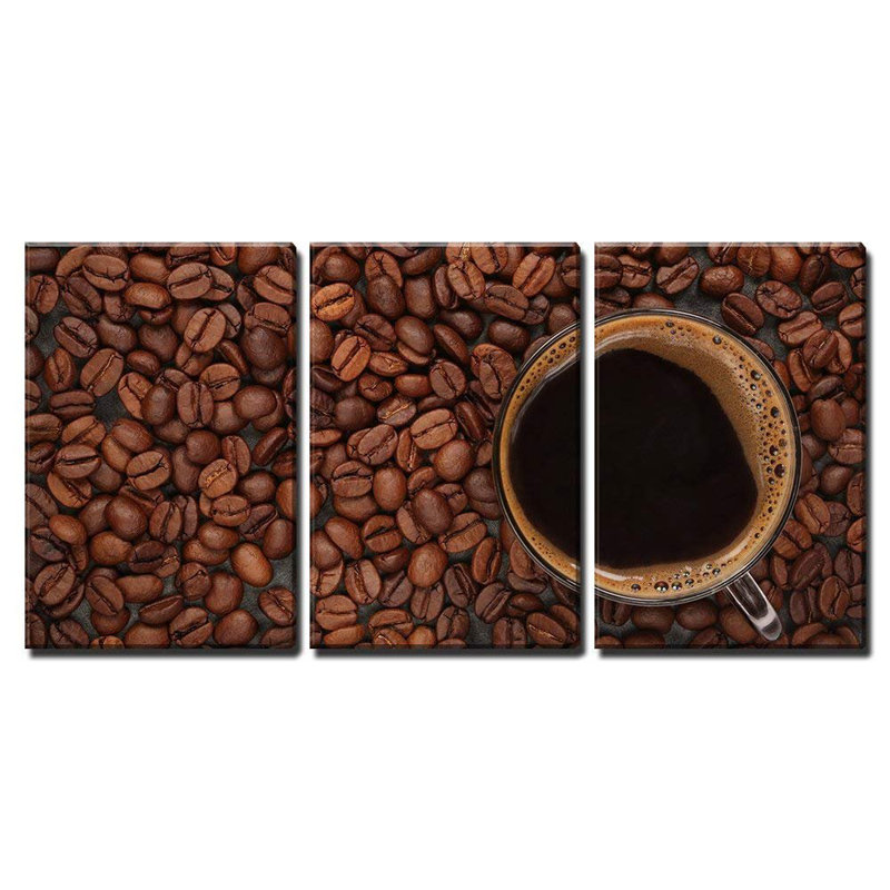 Décoration murale moderne tasse de café sur fond de grains, H 24 po x l 48 po