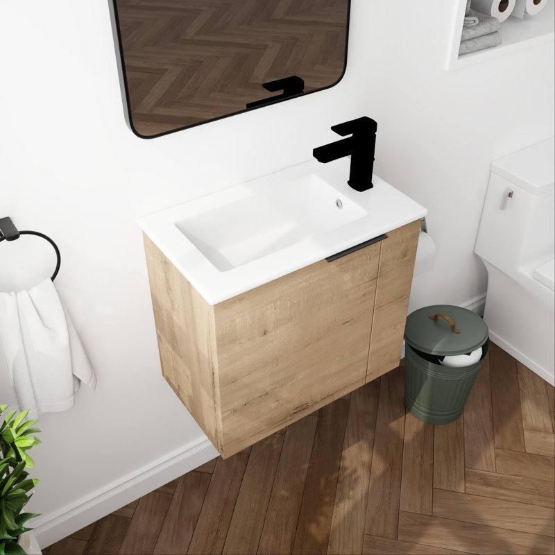 Meuble-lavabo de salle de bain avec lavabo, Brun