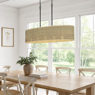 Luminaire suspendu en rotin 5 lumières à intensité variable pour îlot de cuisine Amissa