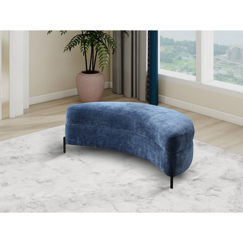 Grand repose-pieds rembourré avec rangement demi-lune, Chenille bleu