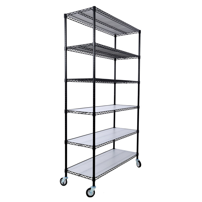 Étagère à 6 niveaux en fil métallique robuste, capacité totale de 6 000 lb, certifiée NSF, noire, 18 po x 48 po x 82 po