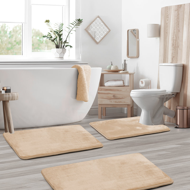 Aighan 3 Piece Ultra Soft and Absorbent Memory Foam Bath Rug Set with Non-Slip Backing, Cream