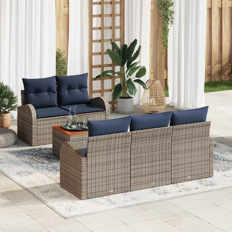 Ensemble de canapé de jardin avec coussin 6 pièces vidaXL, Coussin bleu marine / structure grise