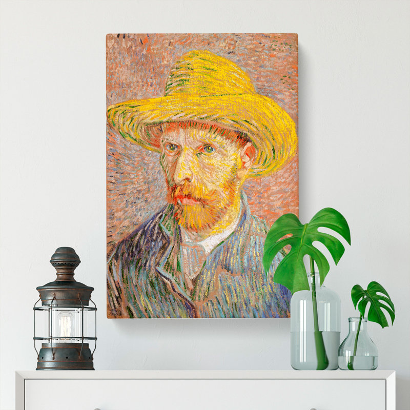 Self-Portrait With A Straw Hat by Vincent Van Gogh - Wrapped Canvas Painting, 91cm H x 60cm W x 3cm D