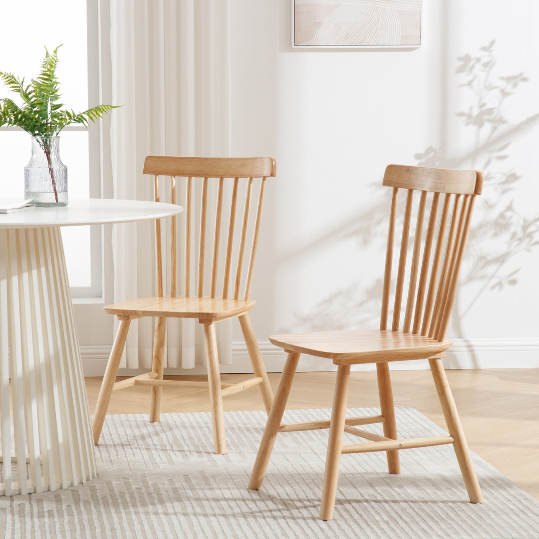 Mid Century Windsor Back Solid Wood Dining Chair, Farmhouse Slat Back Side Chair For Kitchen/Dining Room (Set of 2) George Oliver 