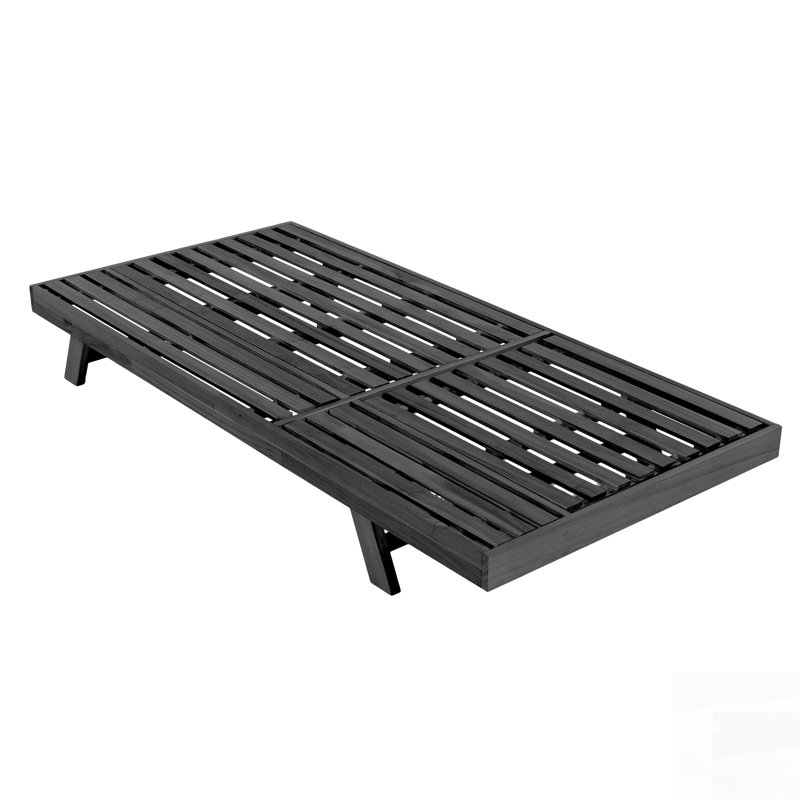 Méridienne pliable en bois d'acacia 2/3 avec dossier réglable et surface de rangement plate, non rembourrée, pour patio, Noir