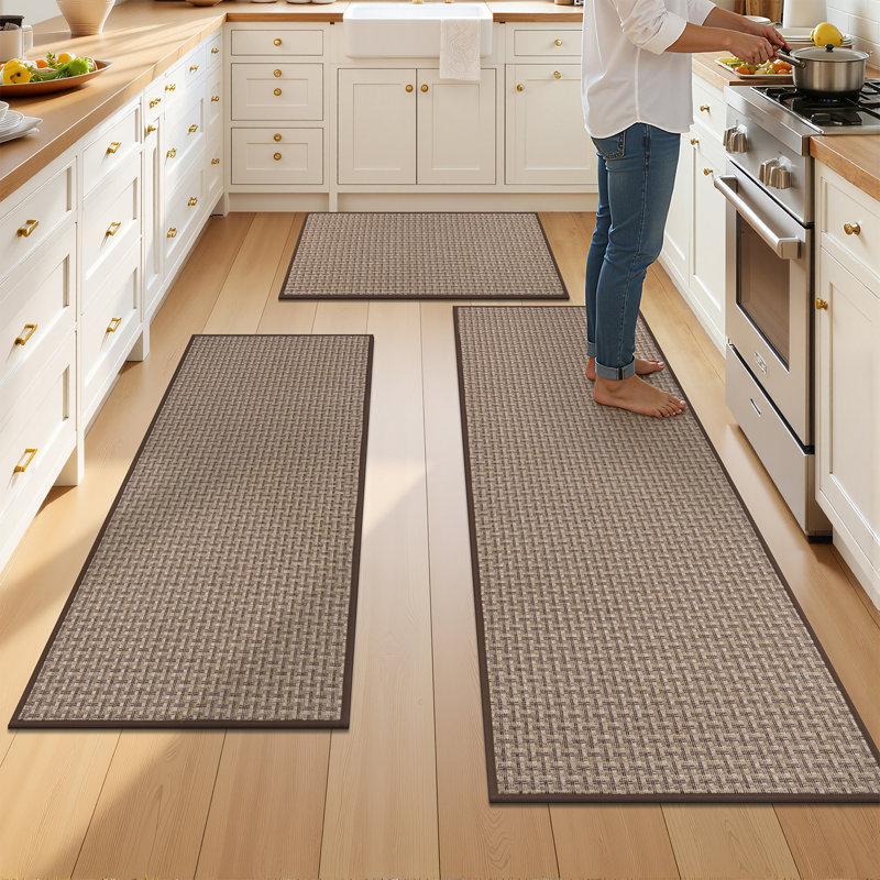 Woven Non-Slip Kitchen Mats (Set of 3), Brown