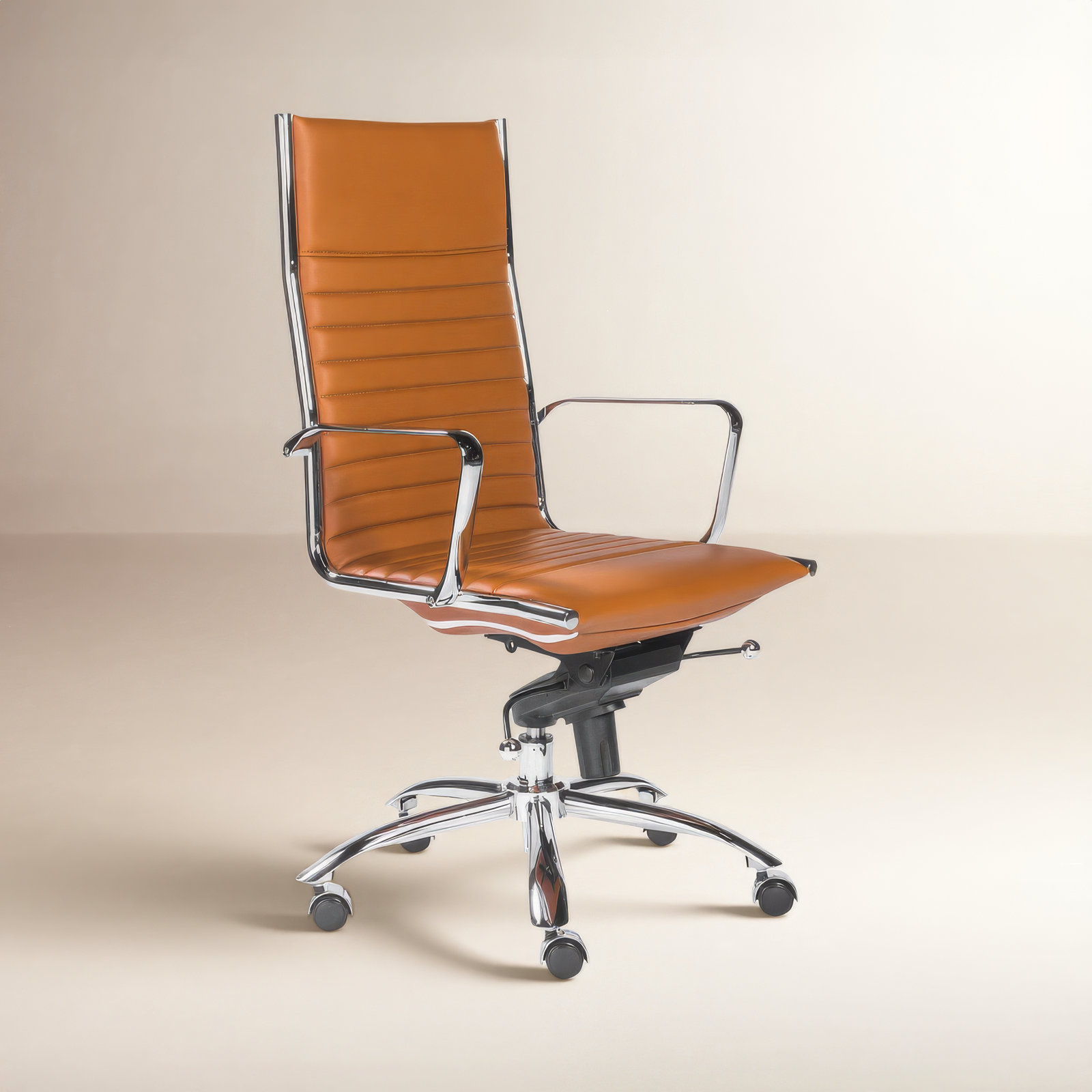 Naida Swivel Office Chair, Chrome, Dark Caramel
