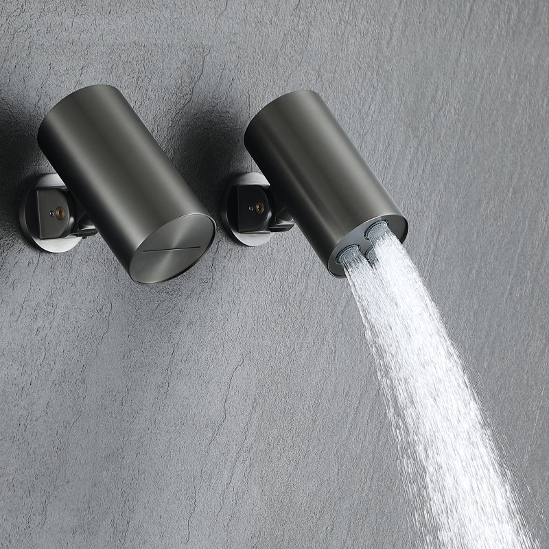 Solid Brass Temperature Display Shower System with Rough-in Valve, Gun Gray