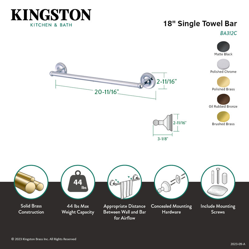 Kingston Brass Classic 18-Inch Towel Bar, Polished Chrome