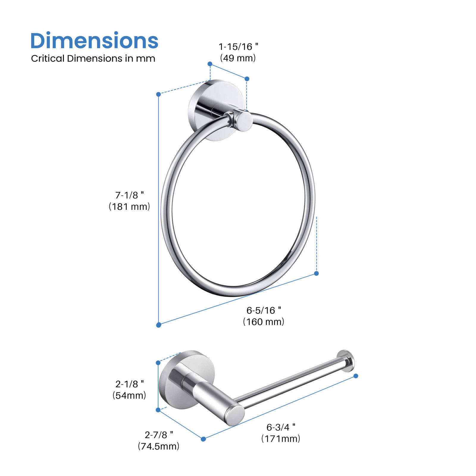 Circular 2-Piece Bathroom Hardware Set, Chrome