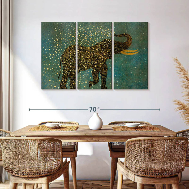Gold Spraying Elephant, 36" H x 57" W