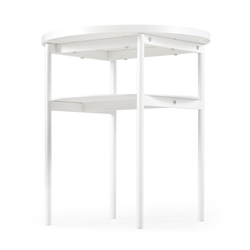 White Round Alloy Steel End Table with Storage Shelf