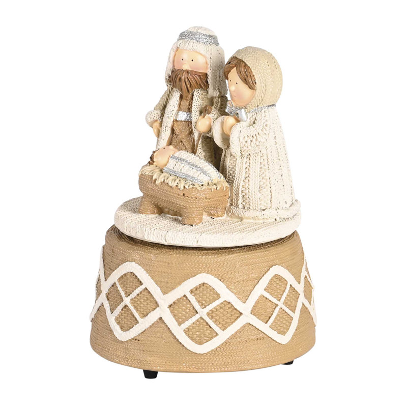 Figurine crèche de Noël musicale, Blanc / Brun