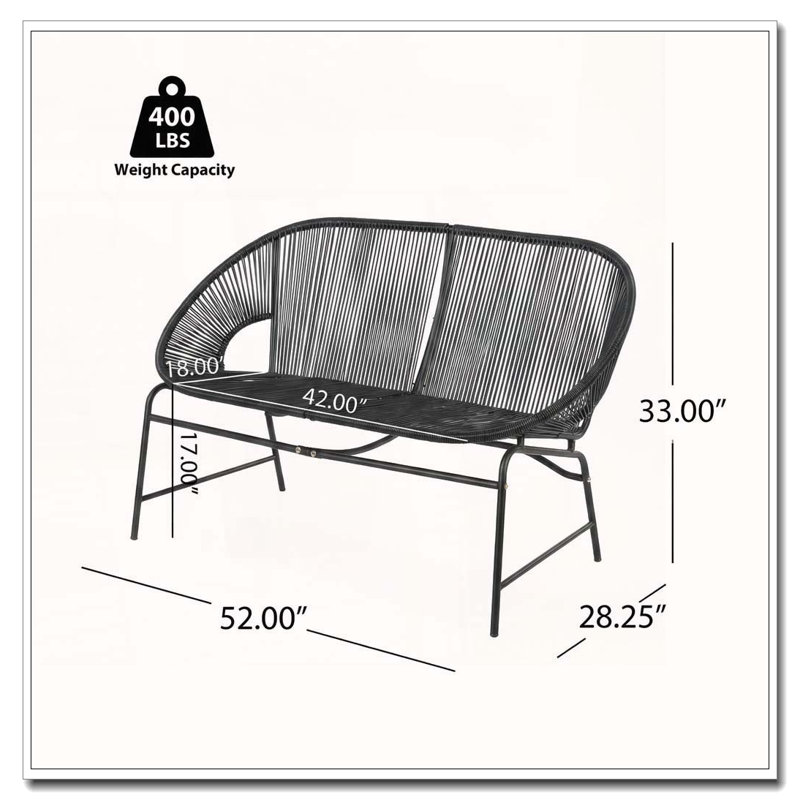 OUTDOOR PATIO WICKER LOVE SEAT, Black