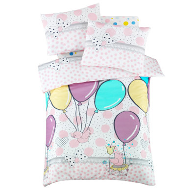 100% Cotton Ranforce Baby Quilt Cover Set, White & Pink/Blue/Yellow, Duvet Cover 39.4 x 59.1 inches | Includes 2 Pillowcases 13.8 x 17.7 inches | Button & Envelope Closure, Soft & Machine Washable (30°C), 117 Thread Count
