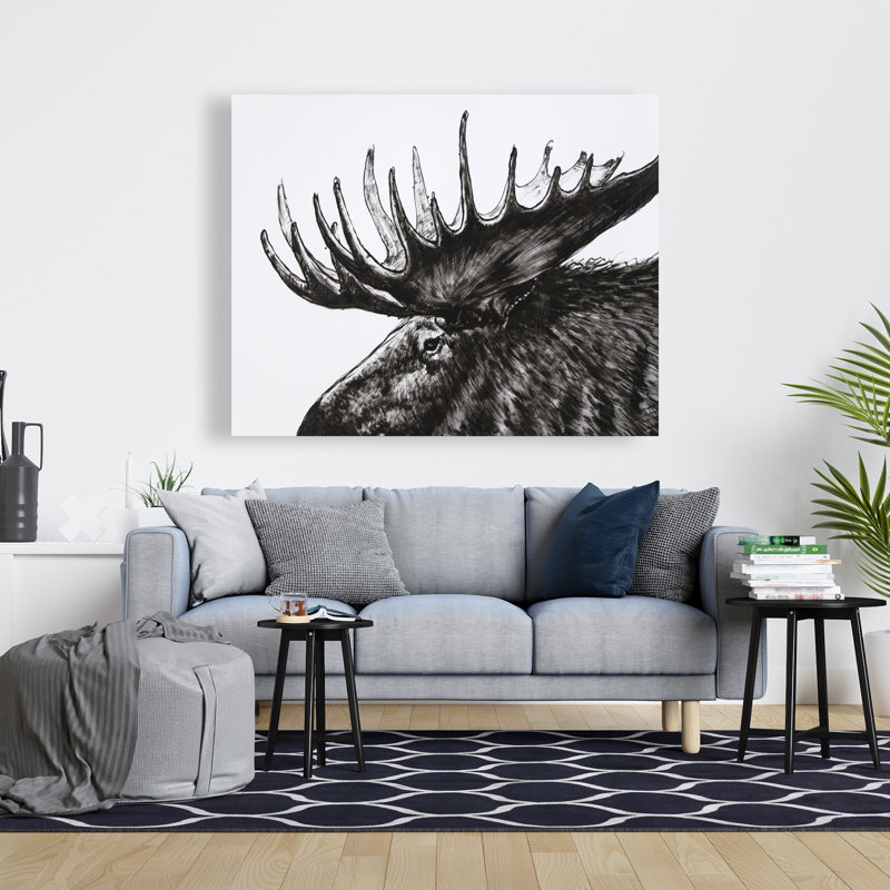 Plume d'orignal - noir et blanc, décoration sur toile de salon