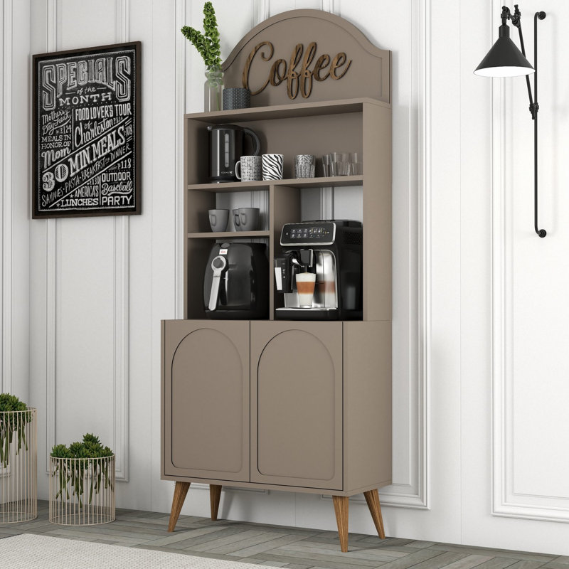 Modern Coffee Bar Cabinet, Atlas & Walnut Finish, 32.0 x 79.1 x 13.8 inches | 100% Melamine Coated Particle Board, Thickness: 0.7 inches | Multiple Shelves, Stylish & Functional Design for Home Entertaining