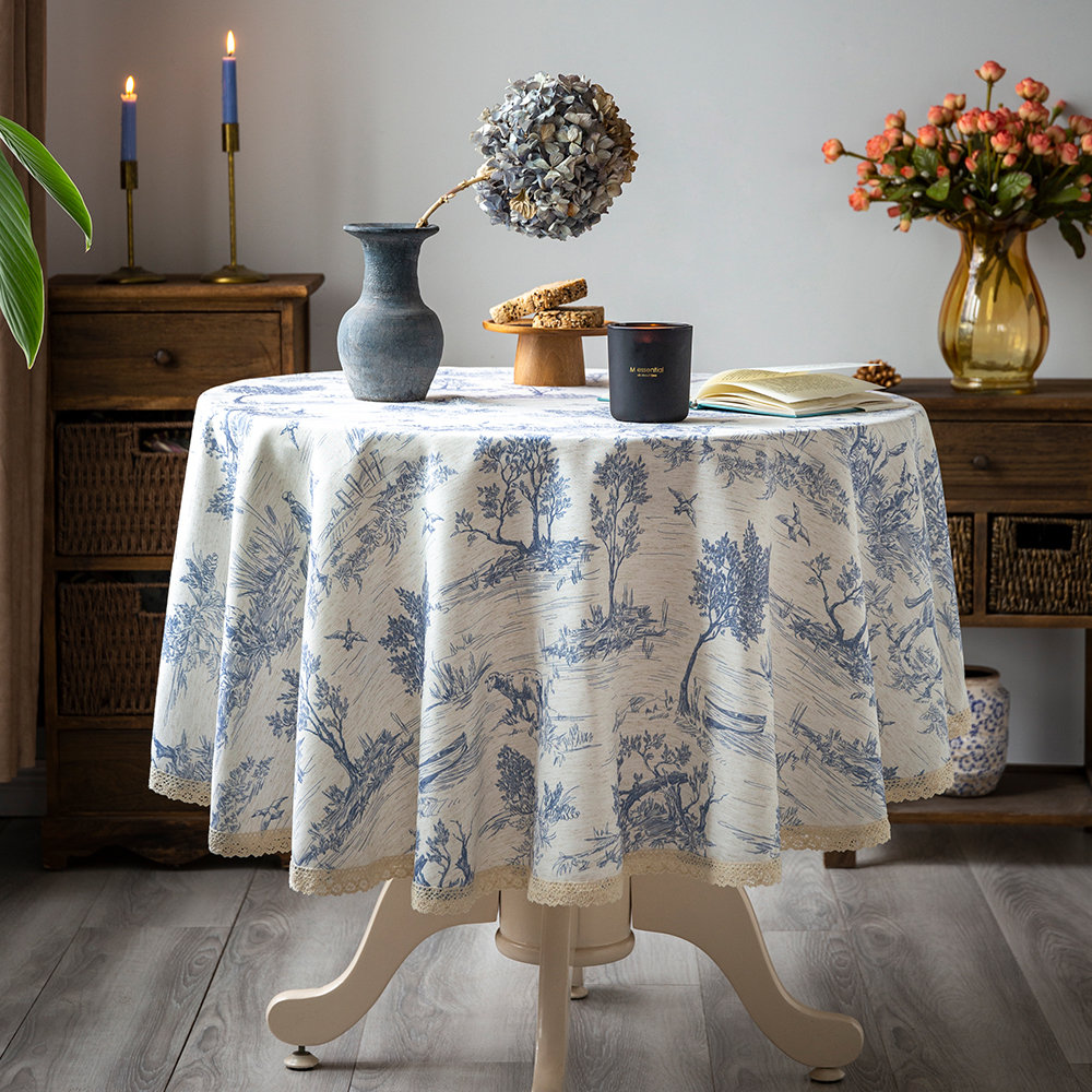 Canora Grey Classic French Blue Linen Blend Tablecloth 60 Inches Round, image size:1000x1000