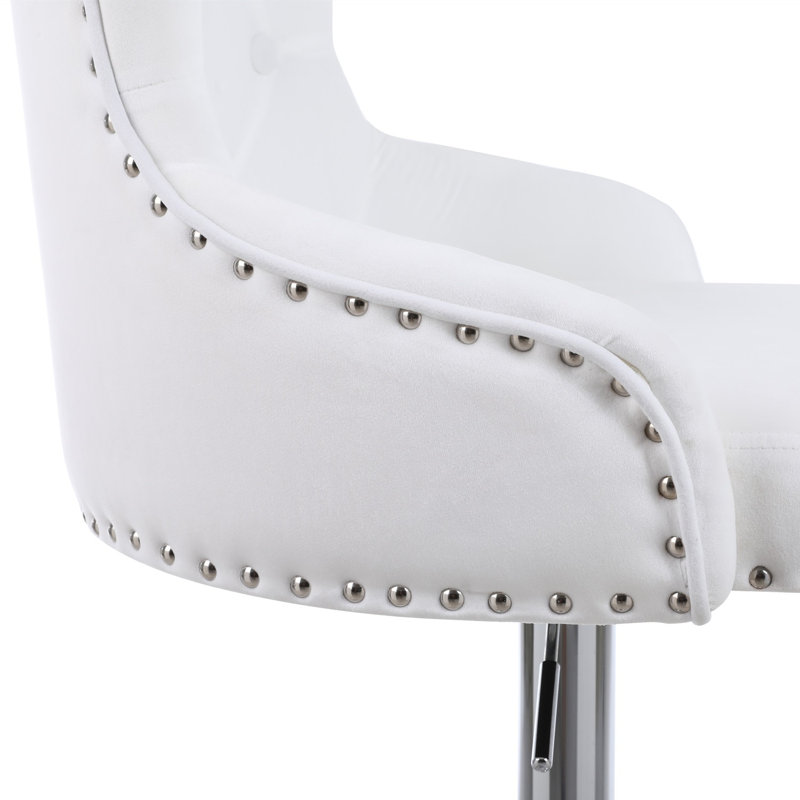 Avryn Velvet Adjustable Swivel Bar Stool, Light Gray, 2