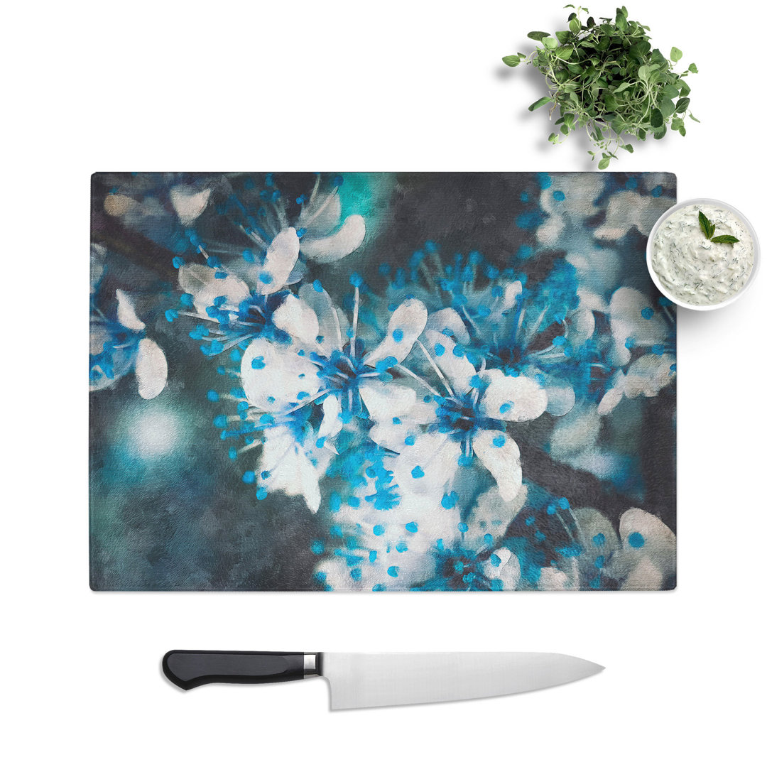 Blue Cherry Tree Flowers Painting Chopping Board