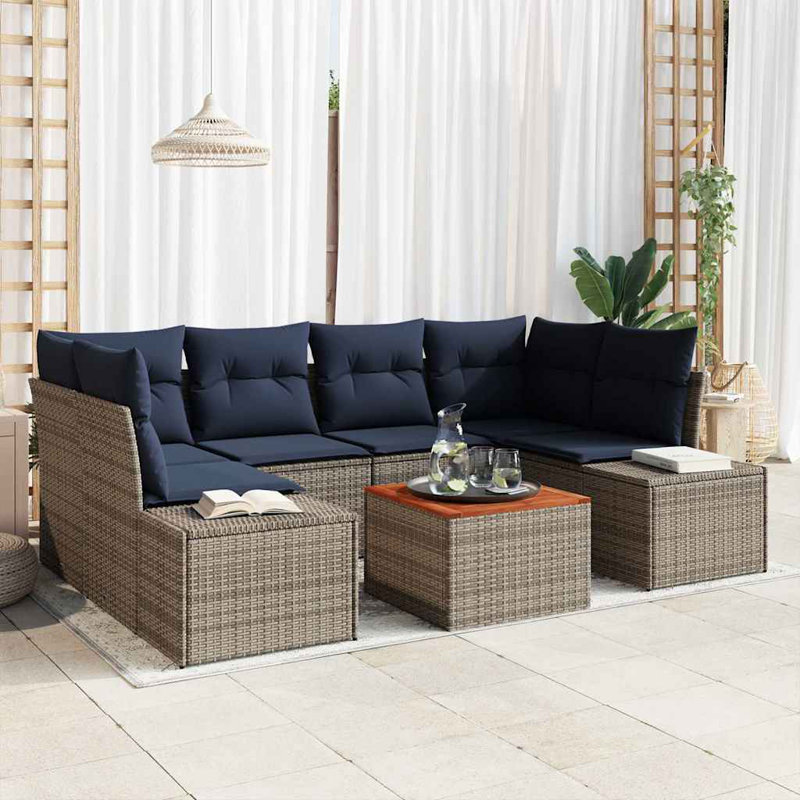 Ensemble de canapé de jardin avec coussin 7 pièces vidaXL, Navy Blue Cushion/Gray Frame