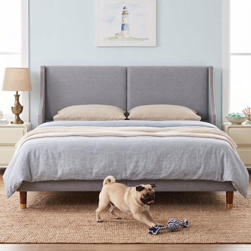 Melaya Wingback Upholstered Platform Bed Frame, Dark Gray, King