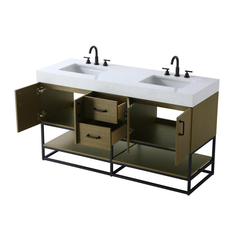 Meuble-lavabo double 60 po, Brun châtaigne