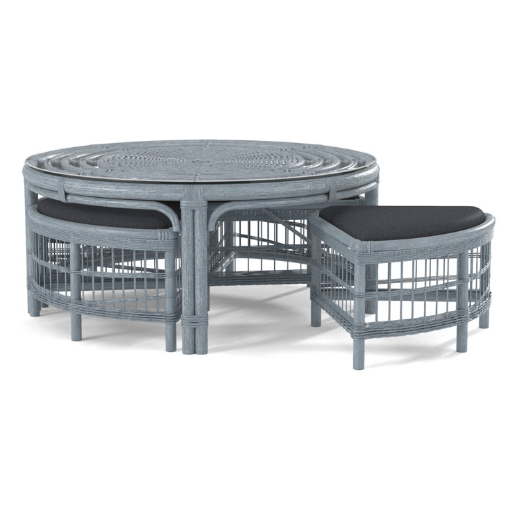 Table basse en rotin avec bancs Raffles