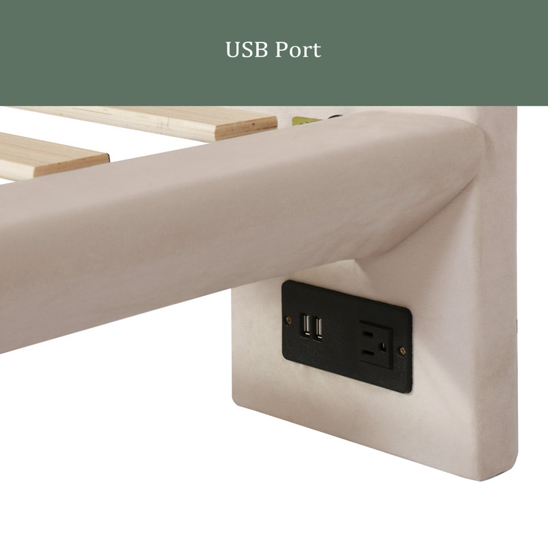Lit tapissier standard Joshpal, Grand, Beige
