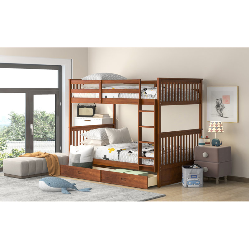 Lit superposé Twintwin avec rangement en noyer - et polyvalent pour un investissement à long terme dans l'espace de la chambre à coucher